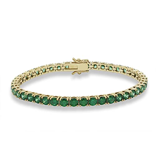 Amazon Essentials Women's Yellow Gold Plated Sterling Silver Infinite Elements Cubic Zirconia Green Round Shape Tennis Bracelet, Size 7.25 Inches, (previously Amazon Collection)