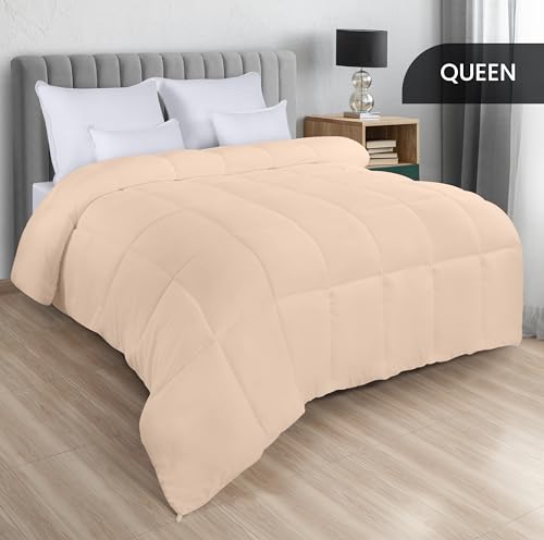 Utopia Bedding All Season 250 GSM Comforter - Plush Siliconized Fiberfill Comforters - Box Stitched (Beige, Queen)