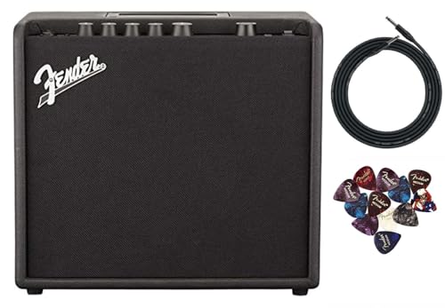Fender Mustang LT25 Guitar Combo Amplifier Bundle with Cable and Austin Bazaar Exclusive 12-Pack Picks
