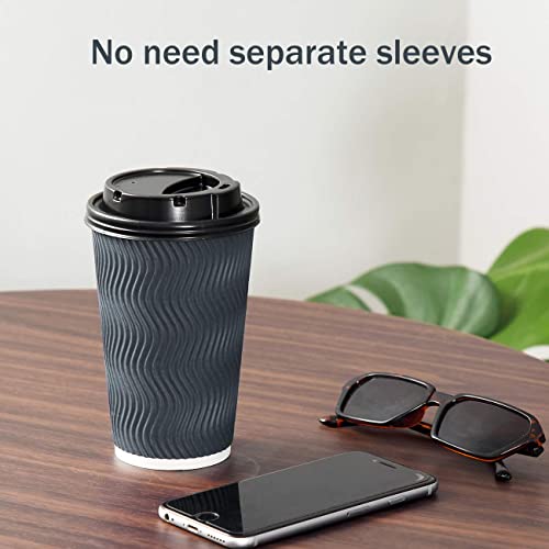 SPRINGPACK Disposable Coffee Cups with Lids and Straws - 16 oz (90 Set) To Go Hot Paper Coffee Cup with Lid Togo for Beverages Tea Espresso Insulated Reusable Cold Drinks Ripple Cups