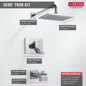 Delta Faucet Vero 14 Series Single-Function Tub and Shower Trim Kit with Single-Spray Touch-Clean Rain Shower Head, Champagne Bronze T14253-CZ (Valve Not Included)