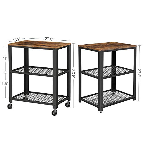 VASAGLE BRYCE Serving Cart, 3-Tier Kitchen Utility Cart on Wheels with Storage, for Living Room, Accent Furniture with Steel Frame, Industrial, Rustic Brown and Black ULRC78X