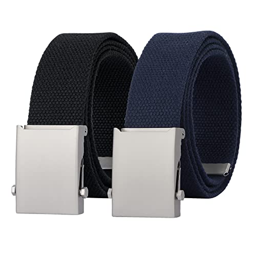 JASGOOD Canvas Web Belt for Men Adjustable Cloth Fabric Military Belt with Metal Buckle, L-Black+Beige+Blue