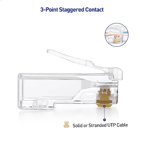 Cable Matters 100-Pack Cat 6 Pass Through RJ45 Connectors (Cat 6 Ends / Cat6 Connector / RJ45 Modular Plugs/Ethernet Plugs/Network Connector) for Solid or Stranded UTP Ethernet Cable