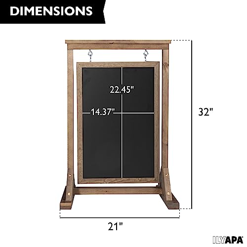 Ilyapa Rustic Double Sided Swinging Chalkboard Sidewalk Sign 21 x 32 Inches - Barnwood Magnetic A Frame Alternative Menu Board Sandwich Board Message Sign, Freestanding Sandwich Sign for Restaurant