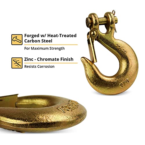 DC Cargo G70 Clevis Slip Hook with Safety Latch (Pack of 10) – 3/8 Inch Grade 70 Clevis Hooks – Heavy Duty for Trailer Truck Transport - 6,600 Lbs
