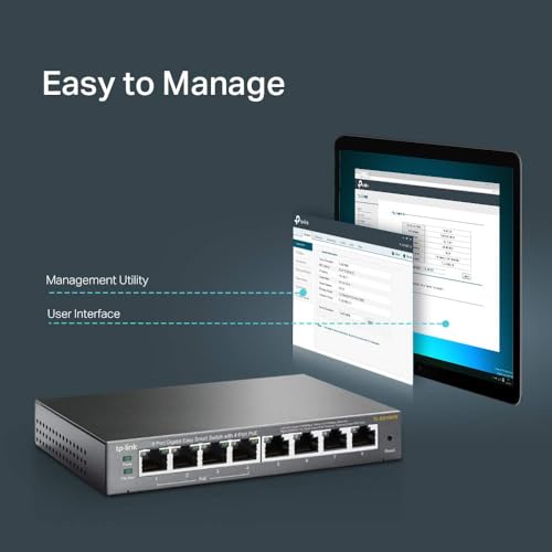 TP-Link TL-SG108PE, 8 Port Gigabit PoE Switch, Easy Smart Managed, 4 PoE+ Ports 64W, Plug & Play, Sturdy Metal w/ Shielded Ports, Fanless, QoS, Vlan & IGMP