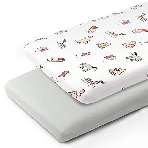 TILLYOU Bassinet Fitted Sheets for Baby Boy Girl, Universal Fit for Cradle Oval Rectangle Hourglass Mattress, 2-Pack Elephant & Cloud