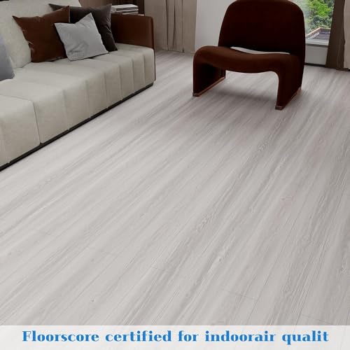 Wood Light Grey Peel and Stick Flooring Tile Waterproof-（NO Sticky Residue Left）36" x 6"-Self Adhesive Wood Plank Vinyl Flooring Tiles for Kitchen Bathroom, Bedroom, Living Room 4 Pack 6 Sq.Ft-Cotton