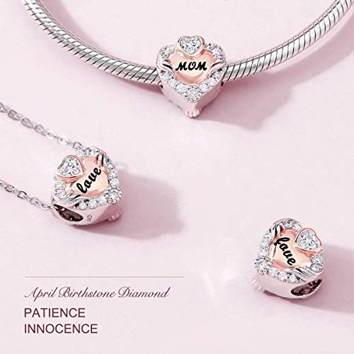 FOREVER QUEEN Love Heart Mom September Birthstone Charm for Bracelet 925 Sterling Silver Angle Wing with Crown Mother Bead Charms for Bracelet Necklace, Best Birthday Gift for her