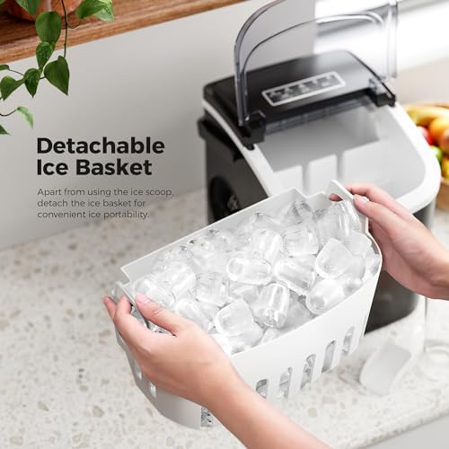 AGLUCKY Ice Makers Countertop, Portable Ice Maker Machine with Handle,26.5lbs/24Hrs, 6Mins/9Pcs Bullet Ice,Self-Cleaning Countertop Ice Maker with Ice Scoop for Home & Kitchen(Stainless Steels Black)