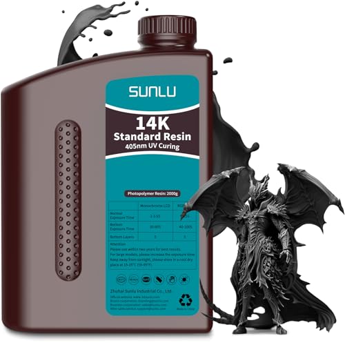 SUNLU 14K High Precision 3D Printer Resin 1KG, Standard 3D Printing Resin for Detail Printing Miniatures, Fast Curing 405nm UV Photopolymer Resin, Smooth Matte Surface, Better Liquidity, 1000G Black