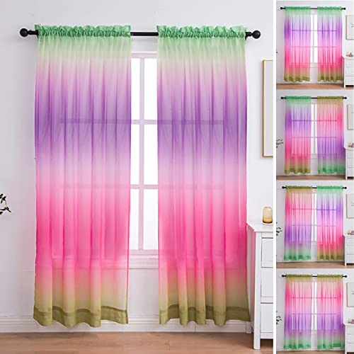 Yancorp 2 Panel Sets Bedroom Curtains 84 inch Length Sheer Curtain Linen Yellow Grey Gray Ombre Rod Pocket Drapes for Girls Living Room Mermaid Bedroom Nursery Kids Window Decor(Yellow Grey, 40"x84")