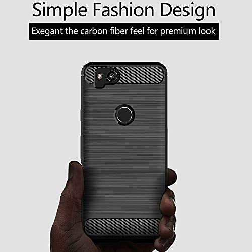 KEEPCA for Google Pixel 2 Slim Case,Thin Soft TPU Rubber Silicone Anti-Scratch Shockproof Carbon Fiber Protective Cases Cover for Pixel 2,Brushed Black