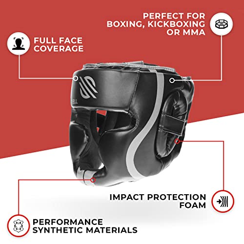 Sanabul Essential Boxing Headgear for Men & Women, Muay Thai MMA Headgear with Protective Padding, Full Face Coverage for Sparring Training, Black, S/M