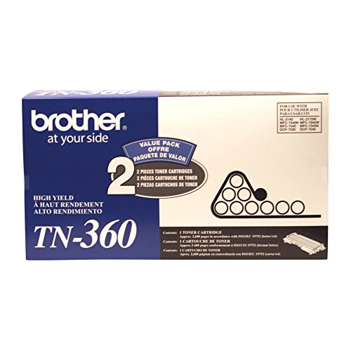 Brother Genuine TN360 2-Pack High Yield Black Toner Cartridge with approximately 2,600 page yield/cartridge