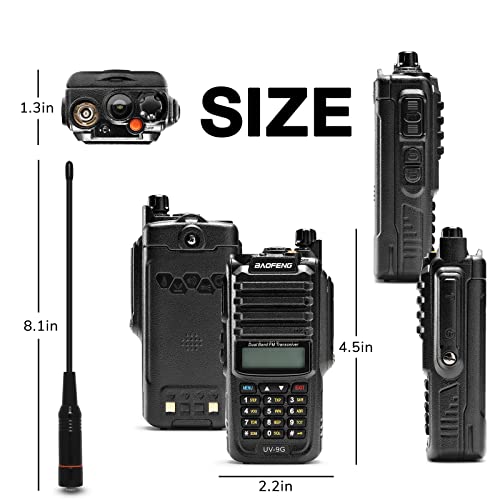 BAOFENG UV-9G GMRS Handheld Radio Waterproof IP67, Two Way Radios Long Range Dual Band NOAA Scanner GMRS Repeater Capable, Support CHIRP, with Two Batteries, 15.5" High Gain Antenna, Programming Cable