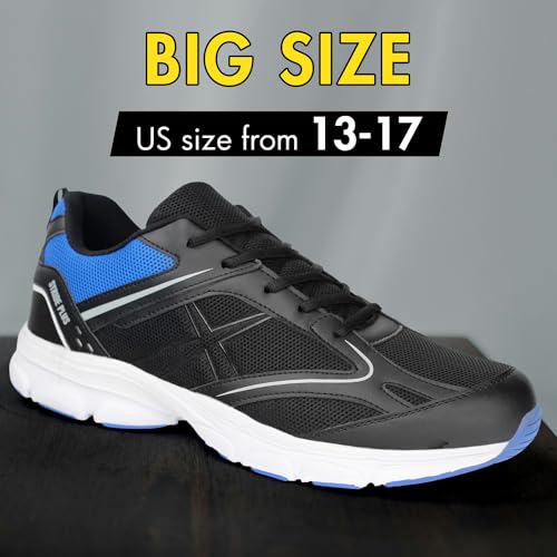 Hawkwell Men's Big Size Plus Size Casual Lightweight Walking Sneakers Sports Shoes US Size 13 14 15 16 17 18, Black Mesh, 13 M US