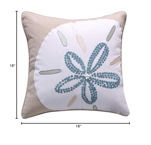 Levtex Home - Laida Beach - Decorative Pillow (18X18in.) - Sand Dollar Seashell - Seafoam Green, White and Natural