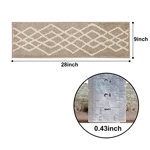 COSY HOMEER Soft Stair Treads Non-Slip Carpet Mat 28inX9in Indoor Stair Runners for Wooden Steps,Stair Rugs for Kids and Dogs, 100% Polyester TPE Backing 4pcs,Beige,Rhombus