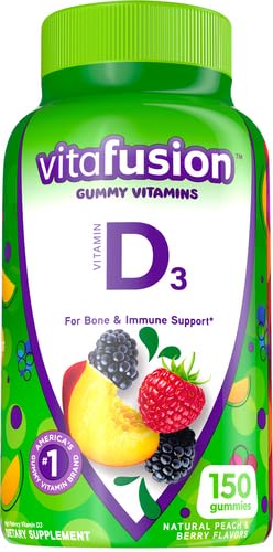 Vitafusion Vitamin D3 Gummy Vitamins for Bone and Immune System Support, Peach, Blackberry and Strawberry Flavored, 50 mcg Vitamin D, 75 Day Supply, 150 Count