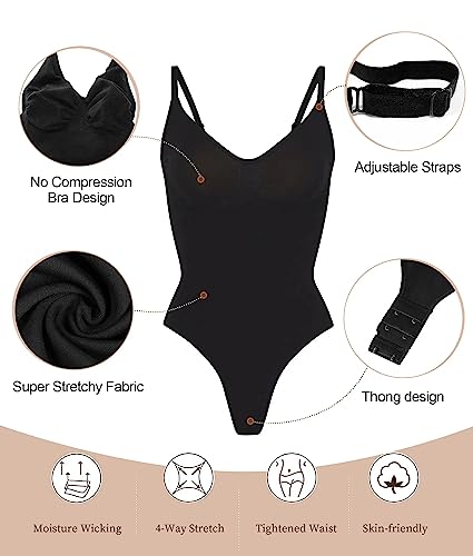 SHAPERX Women's Shapewear Bodysuit Tummy Control Body Shaper Seamless Sculpting Snatched Waist Body Suit