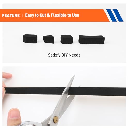 MAGZO Weather Stripping Door Seal, 1/4 Inch Wide X 1/4 Inch Thick Adhesive Foam Tape Soundproof Weatherstripping for Windows, 3 Rolls Total 29.4FT Black