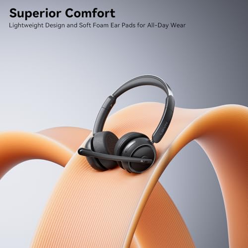 LEVN [2024 Version] Wireless Headset with Mic for Work, Bluetooth Headset with Microphone (AI Noise Cancelling), Wireless Headset for Work from Home/Office/Call Center/PC/Computer/Laptop/Teams/Zoom