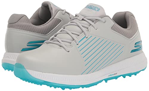 Skechers Women's Go Elite 5 Arch Fit Waterproof Golf Shoe Sneaker, Gray/Turquoise, 5.5