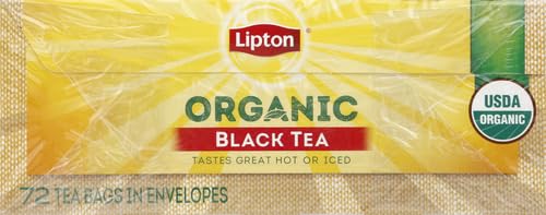 Lipton Organic Tea Bags, Black Tea, Iced or Hot Tea, Can Support Heart Health, 72 Total Tea Bags