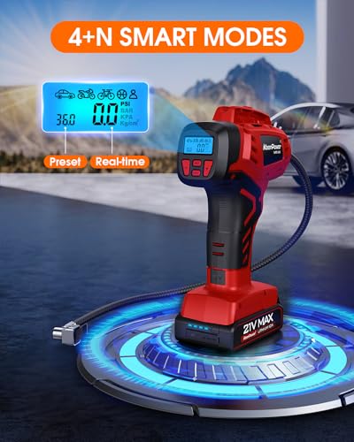 KeenPower Digital Cordless Tire Inflator Portable Air Compressor Automatic 160PSI w/Gauge Screen & 4+N Smart Mode & Dual Power Supply, Rechargeable 21V Battery Powered Handheld Air Pump, Car Tire Pump