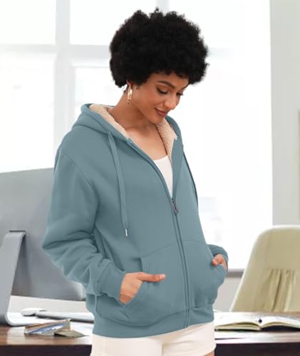 SWISSWELL Hoodies for Women Winter Fleece Sweatshirt - Full Zip Up Thick Sherpa Lined Hooded Jacket Rose Powder Large