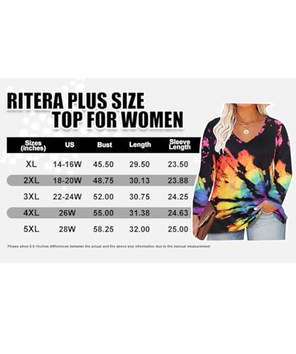 RITERA Plus Size Tshirt for Women Color Block Raglan Tunic Winter Long Sleeve Tops Oversized Halloween Bat Henley Shirt Loose Fit Pullover Sweatshirt V Neck with Ring Hole Shirts 1X 1Xl 14W 16W