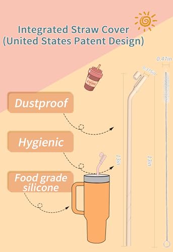 Doboli Replacement 13 inch Long Silicone Straw With Straw Cover,Compatible with Stanley 40 oz 30 oz Cup Tumbler, 6 Pack Reusable Bent Straw with Cleaning Brush,for Stanley Tumbler Accessorie