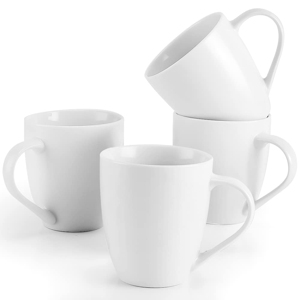 Mfacoy White Coffee Mugs Set of 4, 16 Ounce Mug with Handles, Ceramic Coffee Cups, Porcelain Mugs Sets, Large Coffee Mugs for Coffee, Tea, Hot Cocoa, Milk, Microwave and Dishwasher Safe
