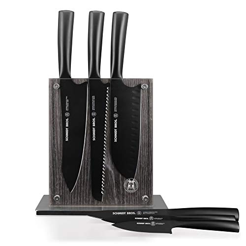 Schmidt Brothers - Jet Black Series 7-Piece Kitchen Knife Set, High-Carbon German Stainless Steel Cutlery, Pure Matte Black Titanium Finish With Clear Acrylic Magnetic Knife Block