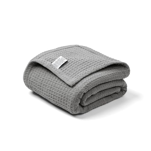 Queen Size Cotton Waffle Blanket - Breathable & Soft, Perfect for Queen & Full Size Beds (90 X 90 Inches), Lightweight Mint Green Blanket