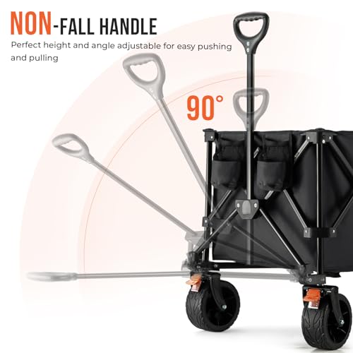 Overmont 45'' Collapsible Foldable Extended Wagon Cart - 300L Heavy Duty 440lbs Large Capacity Folding Utility Wagon with All-Terrain Wide Wheels for Camping Sports Grocery Picnic