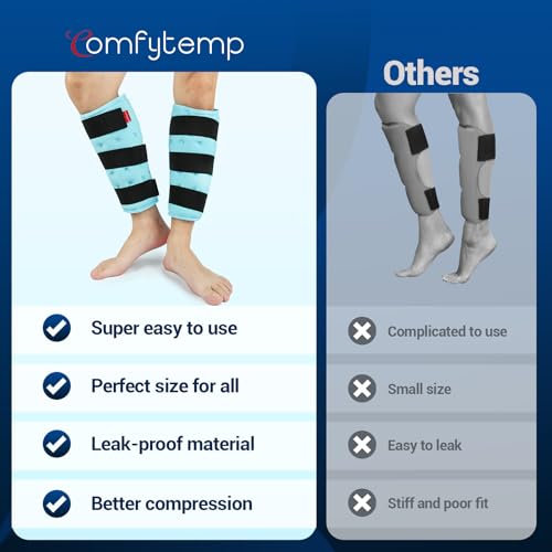 Comfytemp Extra Large Ice Packs for Injuries Reusable Gel 2 Pack, XL Calf Shin Splint Knee Leg Ice Pack Full Wrap, FSA HSA Eligible, Physical Therapy Hot Cold Compression Sleeve for Swelling Arthritis