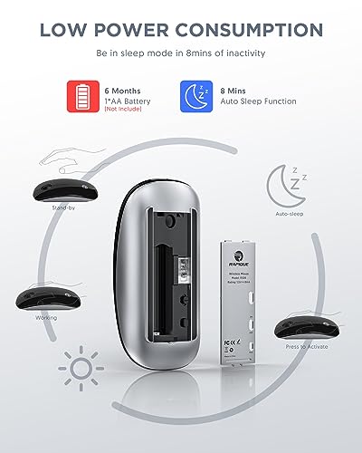 RAPIQUE Bluetooth Wireless Mouse - (BT5.1+USB) Slim Dual Mode Computer Mice with Quiet Click, Low Power, and 1600 DPI, Portable Mouse for MacBook, Laptop, iPad Pro/Air, Surface Pro (Black)