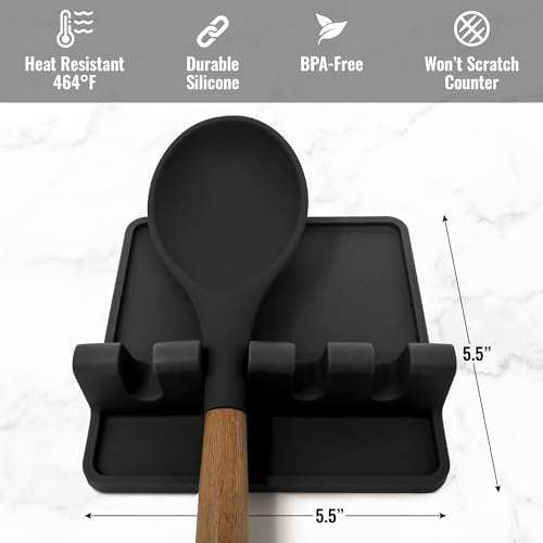 Zulay Silicone Utensil Rest - BPA-Free, Durable Spoon Rest with Drip Pad - Heat-Resistant Spoon Rest for Stove Top - Spoon Rest for Kitchen Counter - Kitchen Gadgets & Kitchen Utensils Holder - 3 Pack