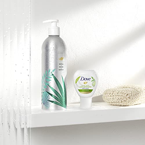 Dove Body Wash Aluminum Reusable Bottle and Concentrate Refill (2x) Starter Kit for Instantly Soft Skin Cucumber for skin care and Lasting Nourishment 4oz (makes 16oz)