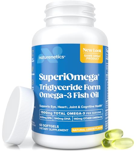 Triglyceride Omega 3 Fish Oil for Dry Eyes, Joint, Heart, and Brain Health - High EPA & DHA Omega-3 Fatty Acids - Lemon Flavor - 60 Softgels - 30 Day Supply