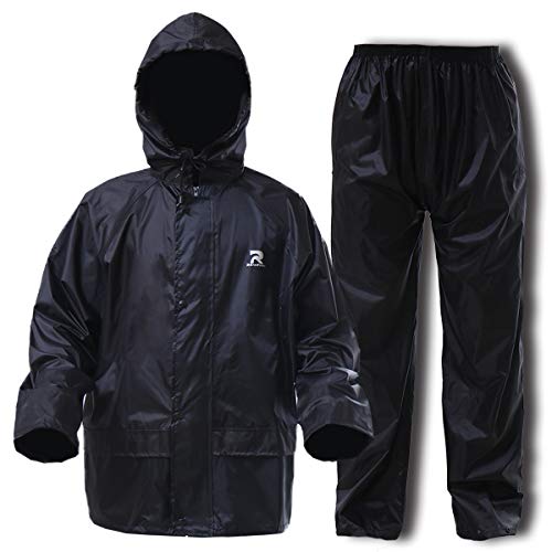 RainRider Rain Suits for Men Women Waterproof Lightweight Rain Gear Jacket Coat with Pants Workwear (Black,Small)