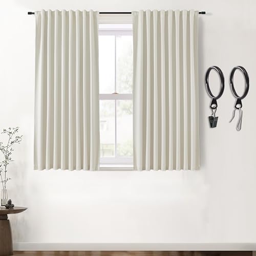 SHINELAND Blackout Curtains 120 Inches Long for Living Room Large Window,Clip Rings Hooks Black Out Curtains 120 Inch Length for Bedroom 2 Panels Set,Cream Beige Thermal Curtains for Summer Heat,10FT