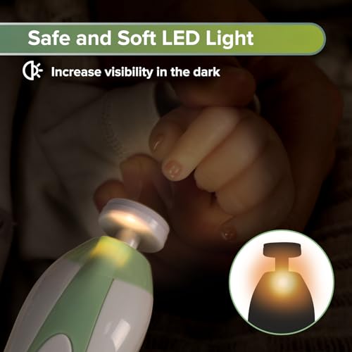 haakaa Baby Nail Care Electric Baby Nail File Kit with LED Light, Baby Nail Clippers for Newborn/Infants/Adults Toenails and Fingernails, 6 Replacement Heads & Storage Case, Acorn