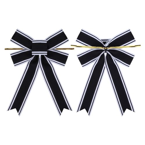 Meseey 12 Pcs Black and White Stripes Bow Nightmare Before Christmas Bows for Wreath Tree Topper Indoor Outdoor Bunting Party Wall Decoration (blackwhitestripe)