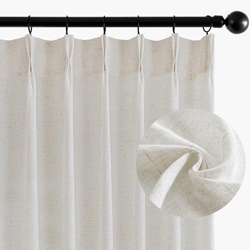 MIULEE Pinch Pleated Burnt Orange Linen Curtains 84 Inches Long 2 Panels for Bedroom Living Room, Soft Thick Linen Textured Window Drapes Back Tab Hooks Semi Sheer Light Filtering Rustic Fall Decor