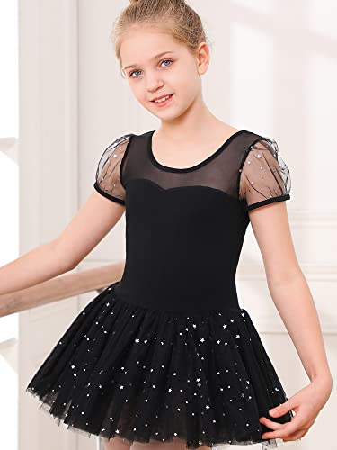 Stelle Puff Sleeve Ballet Leotards for Girls with Sparkly Tutu Skirted Toddler Dance Dress Outfit (Ballet Pink-Puff Sleeve, 2T)