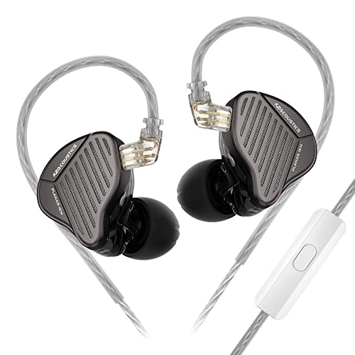 Linsoul KZ PR1 13.2mm Planar Diaphragm Driver HiFi in-Ear Monitors IEM with Detachable 2pin OFC Silver-Plated Cable Microphone for Audiophile Studio Musician (Black, with Mic)